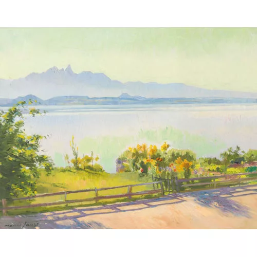 Marcus Jacobi — "Stockhorn mit See im Sommer".