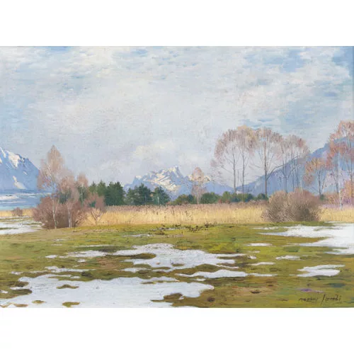 Marcus Jacobi — Vorfrühling am Thunersee mit Stockhornkette.