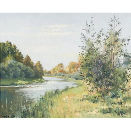 Marcus Jacobi — Baumbestandene Flusspartie.