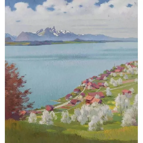 Frühling bei Merligen am Thunersee mit dem Stockhorn