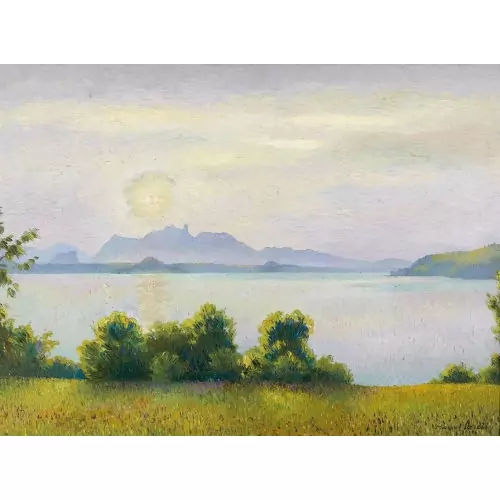 Sonnige Thunerseelandschaft mit Stockhornkette