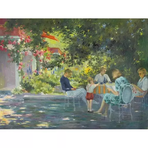 Das Familienfrühstück im sommerlichen Garten