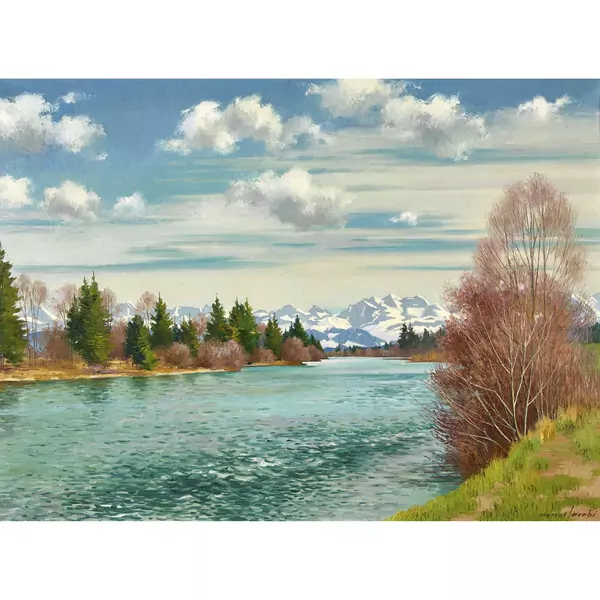 Aarelandschaft mit Berner Alpen
