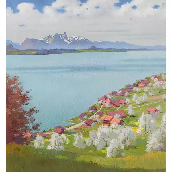 Frühling bei Merligen am Thunersee mit dem Stockhorn