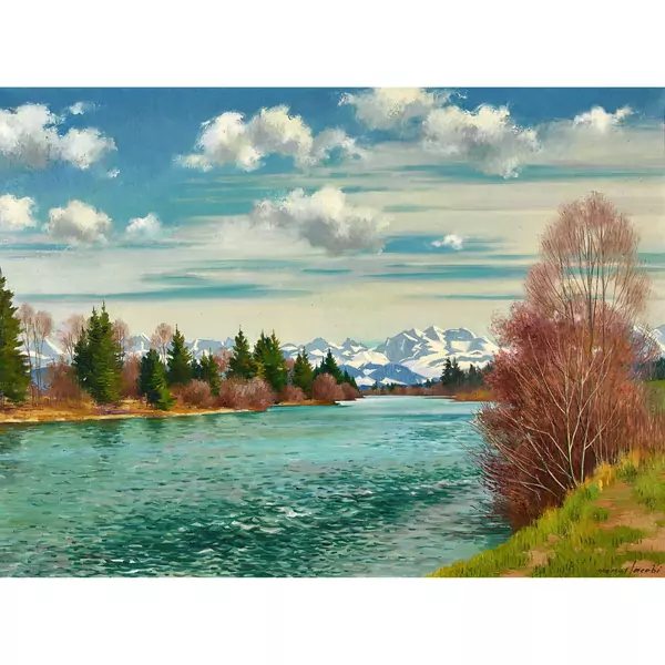 Aarelandschaft mit Berner Alpen