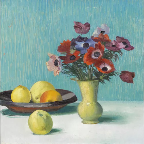 Marcus Jacobi — Stillleben mit Obst und Anemonen.