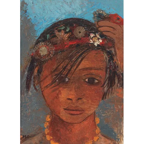 Margherita Osswald-Toppi — Mädchen mit Blumenband im Haar.
