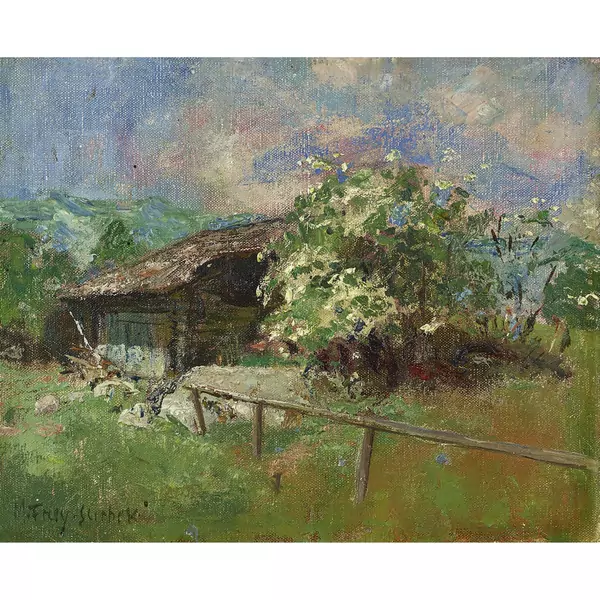 Frühlingslandschaft mit Bauernhof