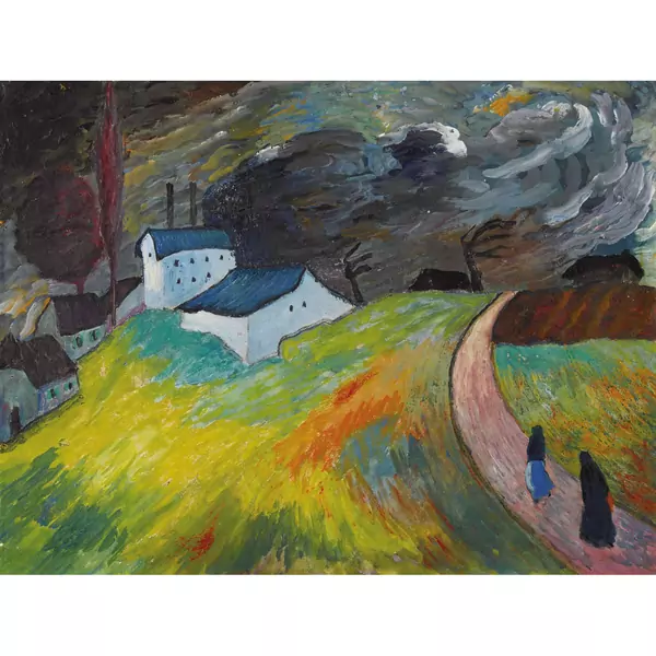 Dörfliche Landschaft mit zwei heimkehrenden Frauen