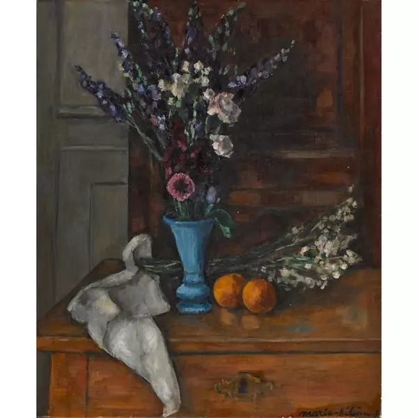 Stillleben mit Blumen in blauer Vase