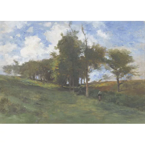 Marie Rollé — Sommerliche Wiesenlandschaft mit Trachtenfrau.
