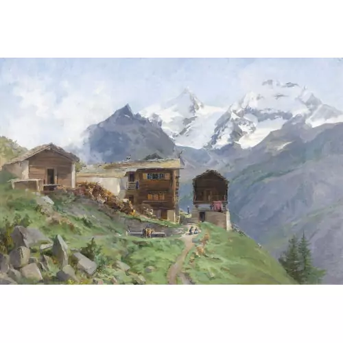 Walliser Dorfpartie mit Alpenpanorama