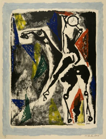 Marino Marini — Acrobata (grigio-azzurro). - Reiter auf schwarzem Grund — Galerie Kornfeld