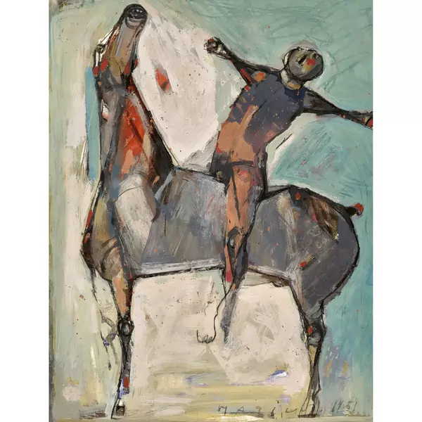"Cavallo e cavaliere di profilo"