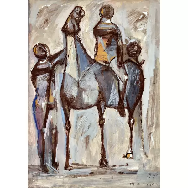 "Cavallo e cavaliere e due figure stanti"