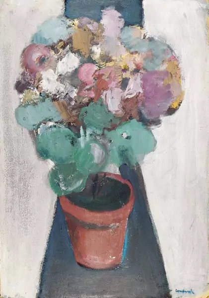 MARIO COMENSOLI — Blumentopf mit Geranien. — Koller Auktionen