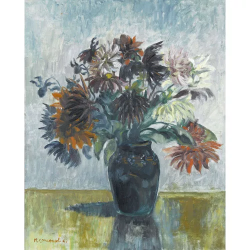 Mario Comensoli — Stillleben mit Dahlien.