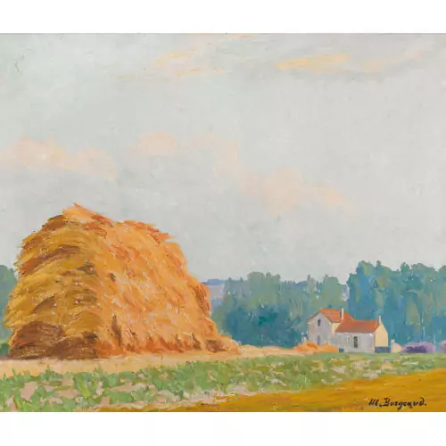 "Meule de paille et maison"