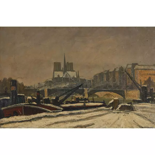 Winterliches Seine-Ufer mit Notre-Dame de Paris