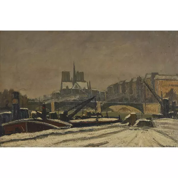 Winterliches Seine-Ufer mit Notre-Dame de Paris