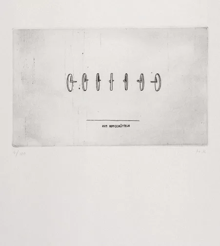 Markus Raetz — 2 Blätter: Een Broek in Een Hoek, 1971; Zum Kopfschütteln, 1971
