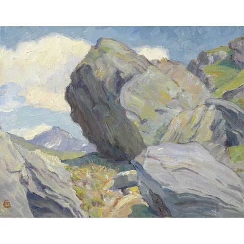Martha Cunz — Gebirgspartie mit schroffen Felsen.