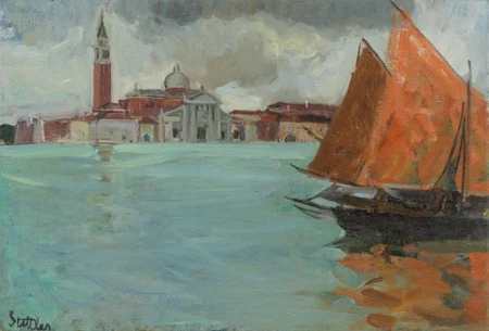 Blick auf die Insel San Giorgio Maggiore, Venedig, um 1901