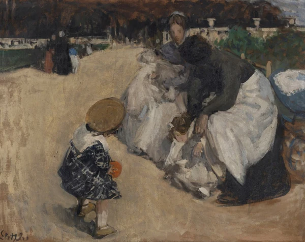 Martha Stettler — Child playing with nannies in the Luxembourg Garden