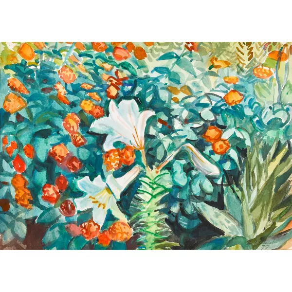 Martin Alfred Christ — Gartenpartie mit weiss blühender Lilie.