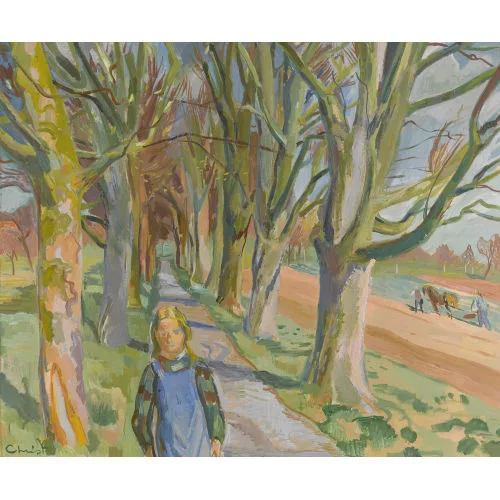 Martin Alfred Christ — Feldlandschaft mit Allee und Mädchen.