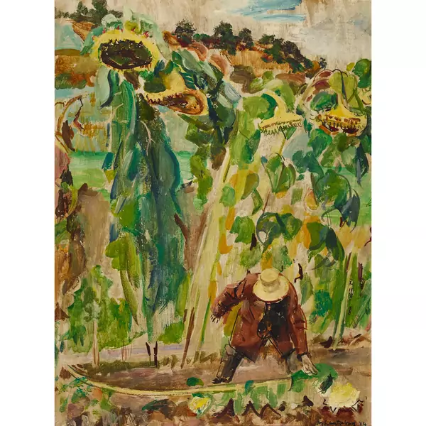 Gärtner mit Sonnenblumen