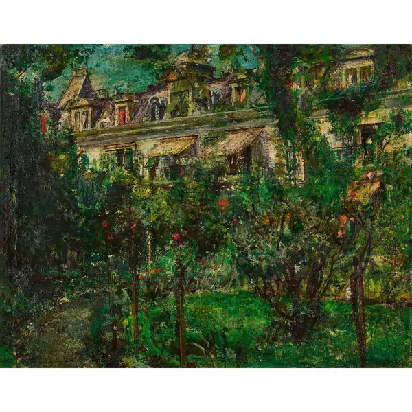 Gartenpartie vor Stadthäusern
