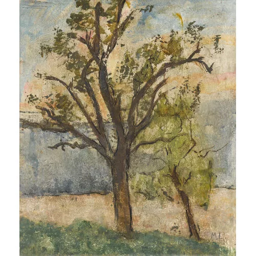 Martin Lauterburg — Landschaftspartie mit zwei Bäumen.