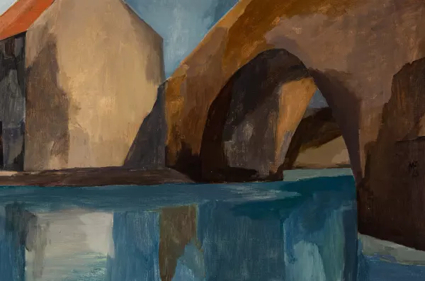 Flusslandschaft mit Brücke