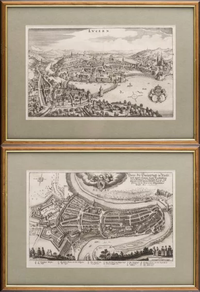 Matthäus Merian l’Ancien — Matthäus MERIAN (1593-1650) "Lucern" & "Bern die Hauptstatt in Nüchtland"