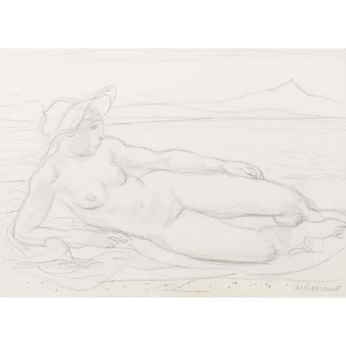 Maurice Barraud — Liegende entblösste Frau am Strand.