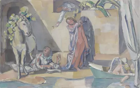Arlequin et cheval couronné de fleurs