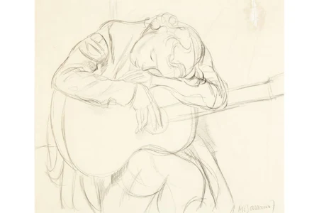 Jeune fille à la guitare, endormie