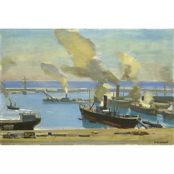 Maurice Barraud — Fumées (Barcelone) - Dampfschiffe im Hafen