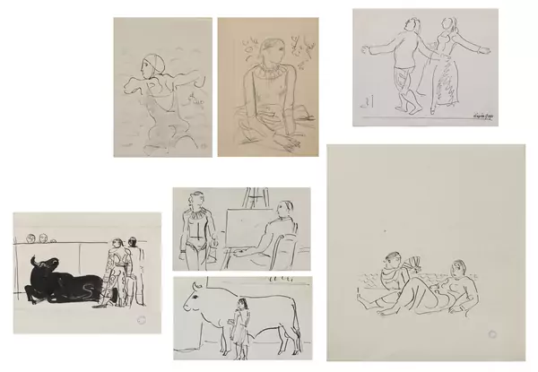 Maurice BARRAUD (1889-1954), ensemble de sept croquis 'Scène de plage' et divers, crayon — DognyAuction