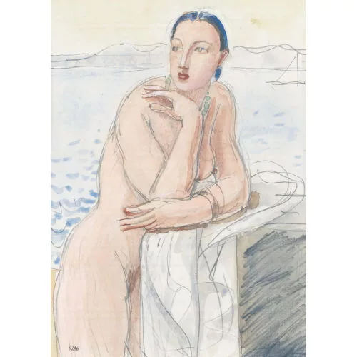 Maurice Barraud — Stehender Akt am Seeufer.