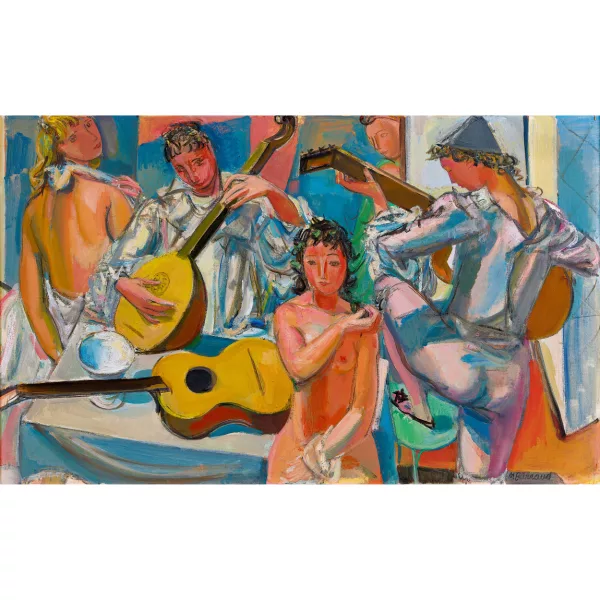 Maurice Barraud — "Nu et arlequins musiciens".