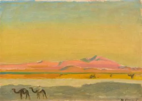 MAURICE BARRAUD — Wüstenlandschaft mit zwei Kamelen. — Koller Auktionen