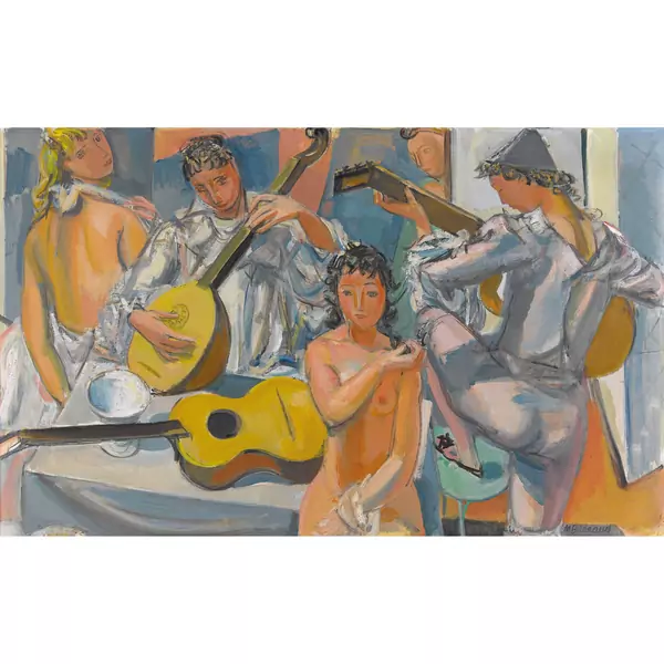 Nus et arlequins à la guitare