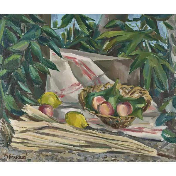"Nature morte aux fruits et parapluie"