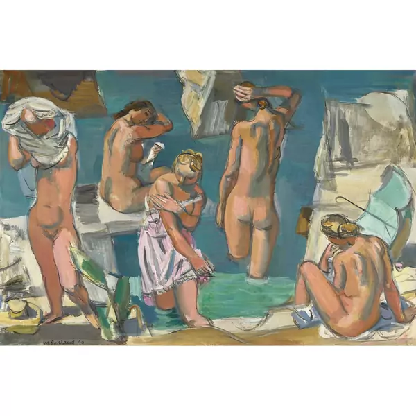 "Cinq baigneuses à l'ombrelle verte"