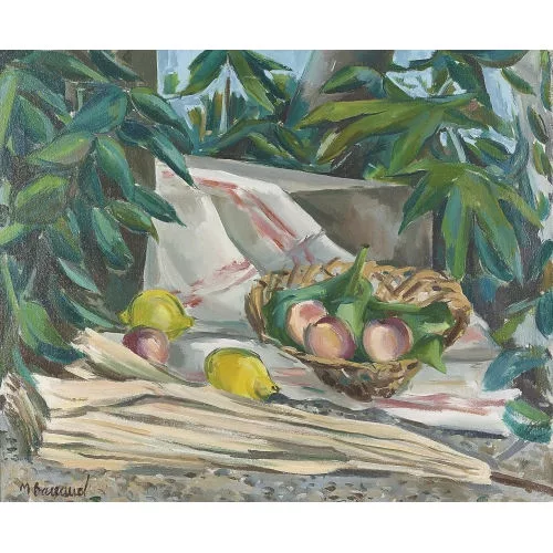 Maurice Barraud — Stillleben mit Früchten und Schirm.
