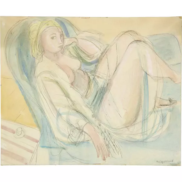 Maurice Barraud — Leicht bekleidete Frau in einem Liegestuhl — Galerie Kornfeld