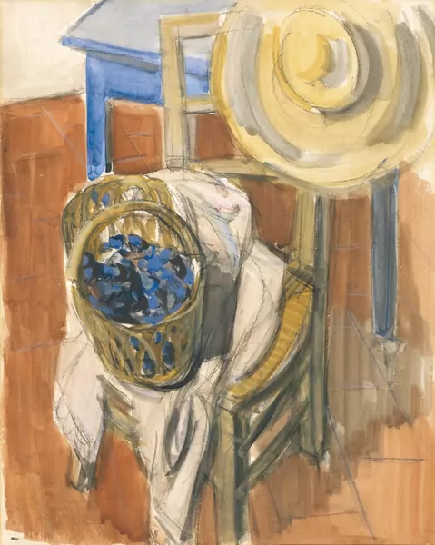 Maurice Barraud — INTÉRIEUR AVEC CHAPEAU DE PAILLE ET CORBEILLE DE RAISINSINTERIOR WITH STRAW HAT AND BASKET WITH GRAPES