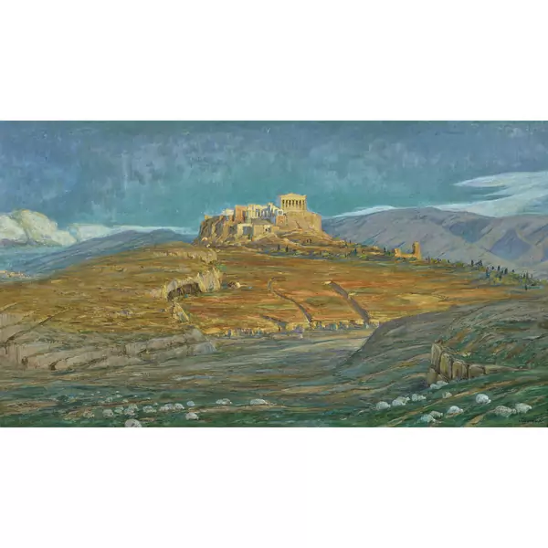 "Vue de l'Acropole prise du pied de la Colline des Nymphes"